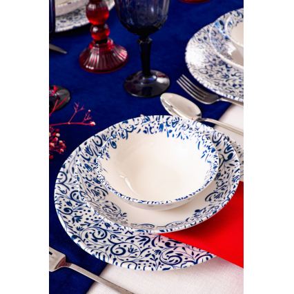 18 daļu porcelāna galda trauku komplekts, balts/zils