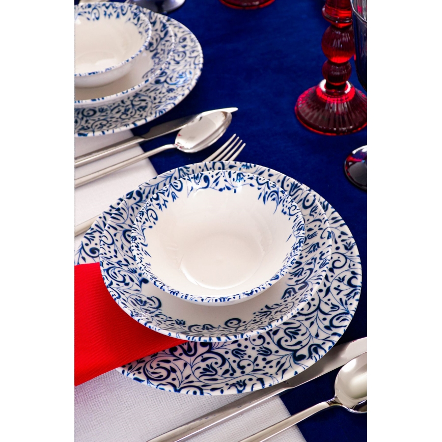 18 daļu porcelāna galda trauku komplekts, balts/zils