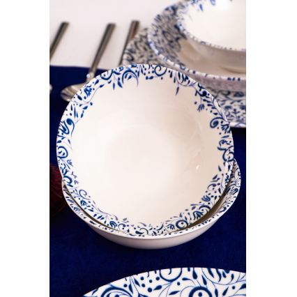18 daļu porcelāna galda trauku komplekts, balts/zils