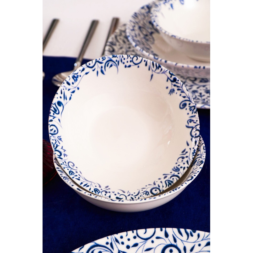 18 daļu porcelāna galda trauku komplekts, balts/zils
