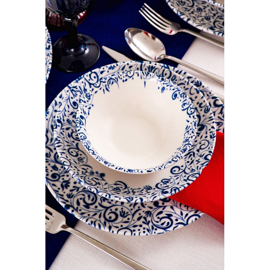 18 daļu porcelāna galda trauku komplekts, balts/zils
