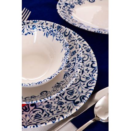 18 daļu porcelāna galda trauku komplekts, balts/zils