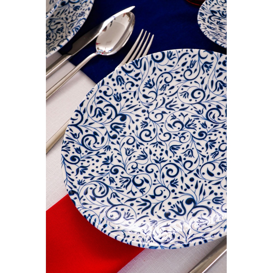 18 daļu porcelāna galda trauku komplekts, balts/zils