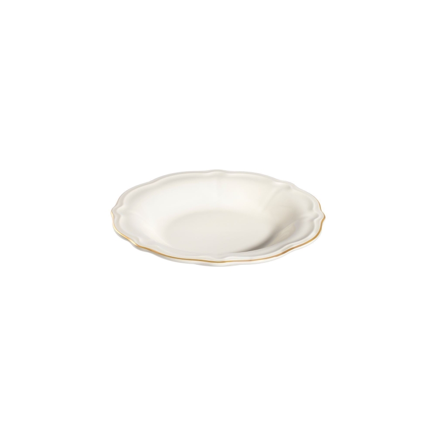 18 daļu porcelāna trauku komplekts — balts ar zelta rotājumu