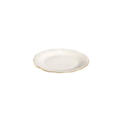 18 daļu porcelāna trauku komplekts — balts ar zelta rotājumu
