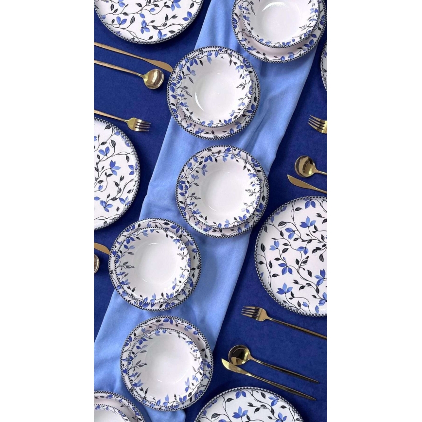 18 daļu servīze, zila/balta, keramika
