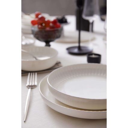 18 daļu trauku komplekts balts/sudrabs/porcelāns