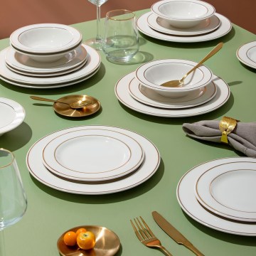 18 daļu vakariņu servīze — balta/zelta, porcelāns