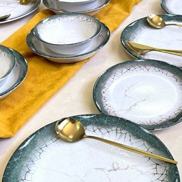 24 daļīgs galda trauku komplekts, balts/antracīts/keramika