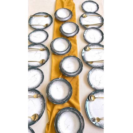 24 daļīgs galda trauku komplekts, balts/antracīts/keramika