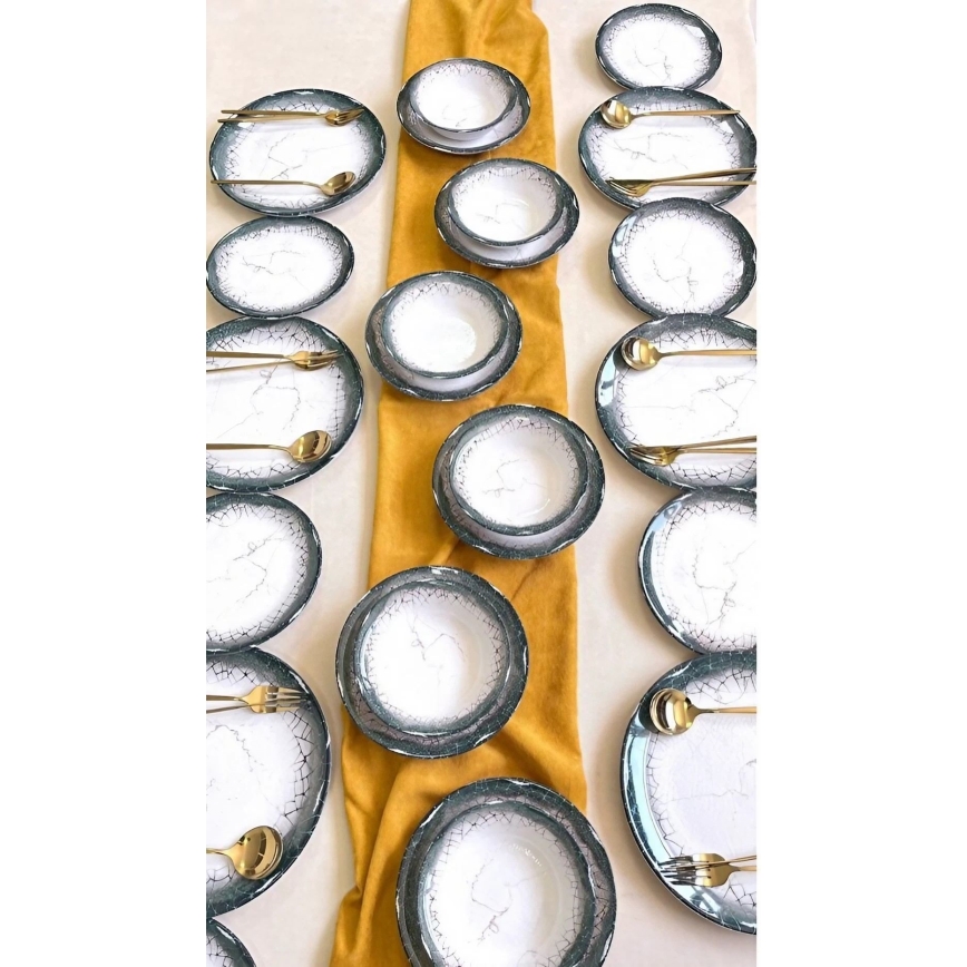 24 daļīgs galda trauku komplekts, balts/antracīts/keramika