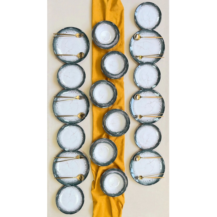 24 daļīgs galda trauku komplekts, balts/antracīts/keramika