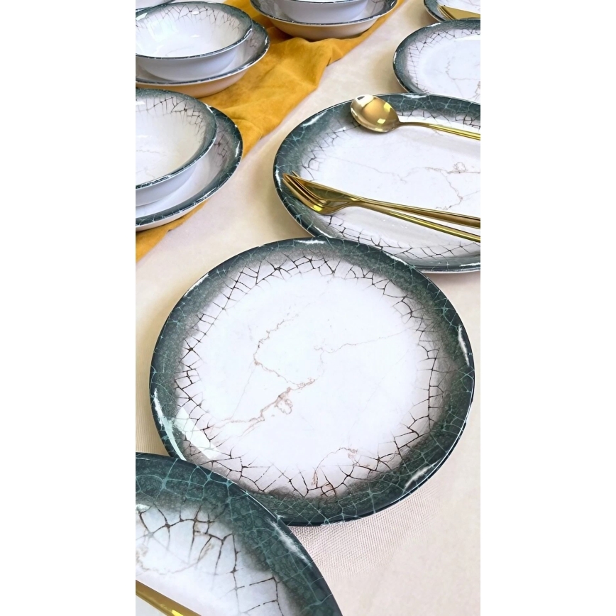 24 daļīgs galda trauku komplekts, balts/antracīts/keramika