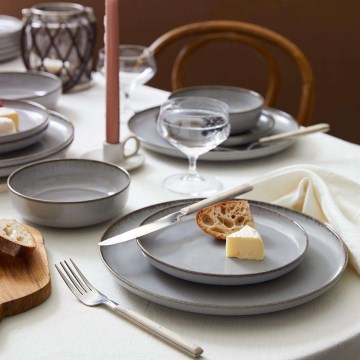 24 daļu ēdienu servīze — pelēka, porcelāns