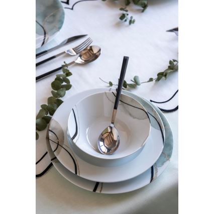 24 daļu ēdienu servīze — pelēka/zaļa, izgatavota no porcelāna