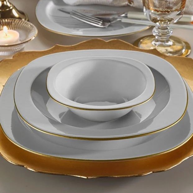 24 daļu galda servīze — balta/zeltaina, porcelāns