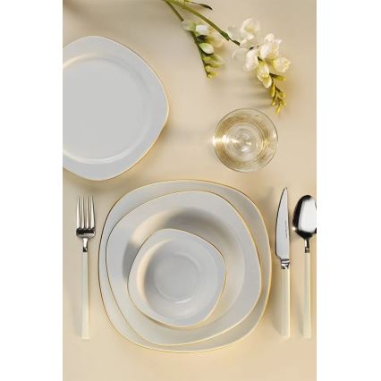 24 daļu galda servīze — balta/zeltaina, porcelāns