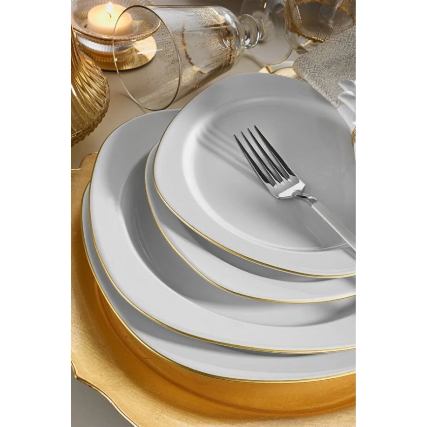 24 daļu galda servīze — balta/zeltaina, porcelāns