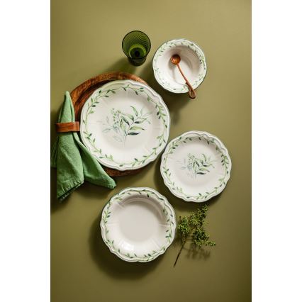 24 daļu galda trauku komplekts, balts/zaļš, porcelāns