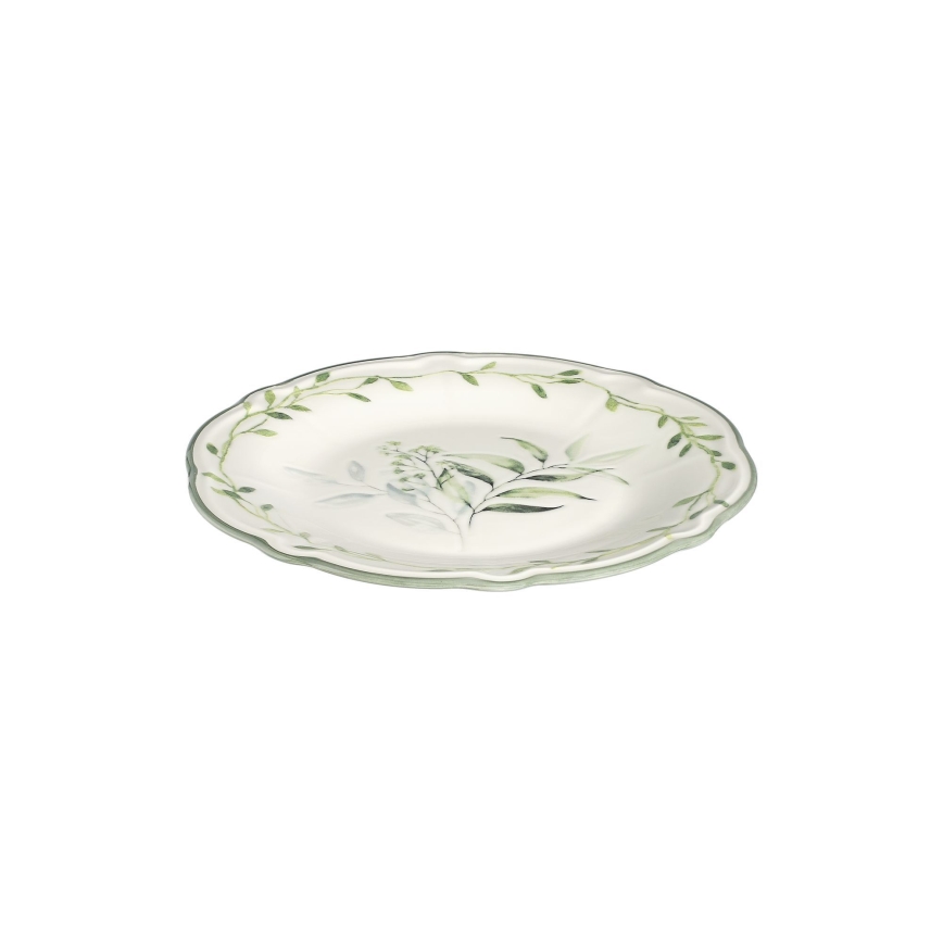 24 daļu galda trauku komplekts, balts/zaļš, porcelāns