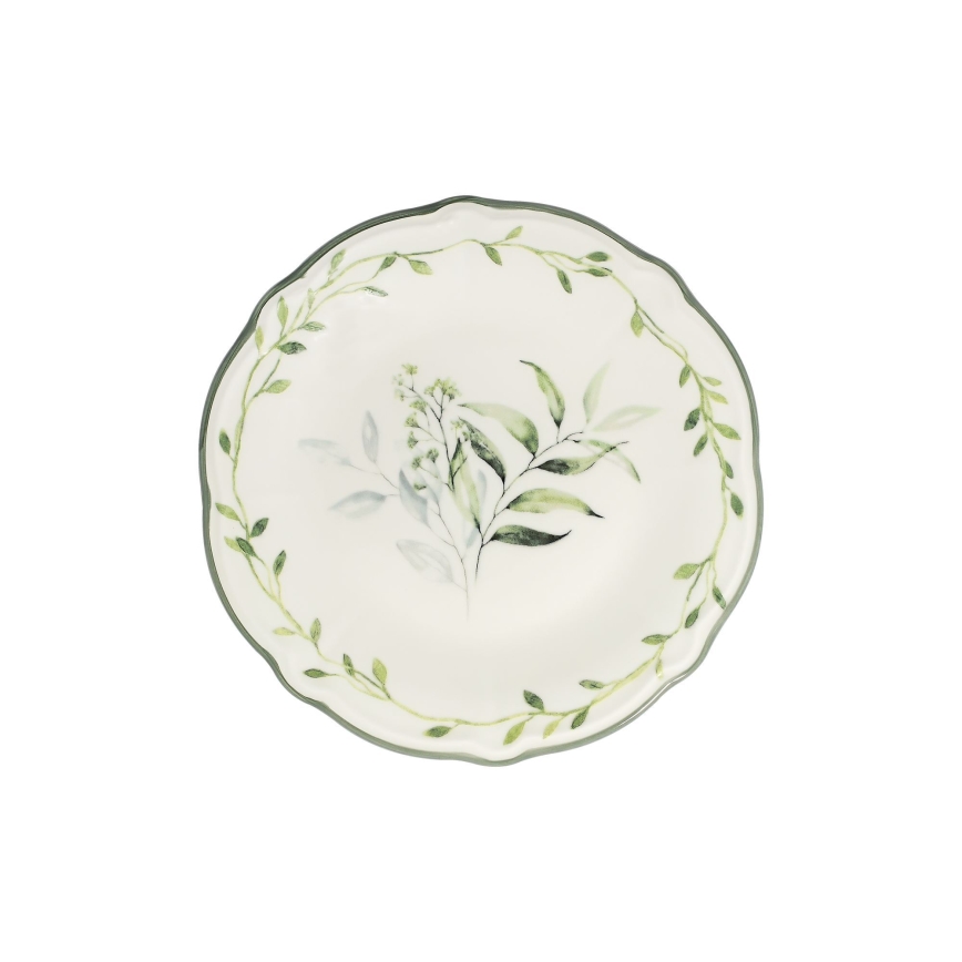 24 daļu galda trauku komplekts, balts/zaļš, porcelāns