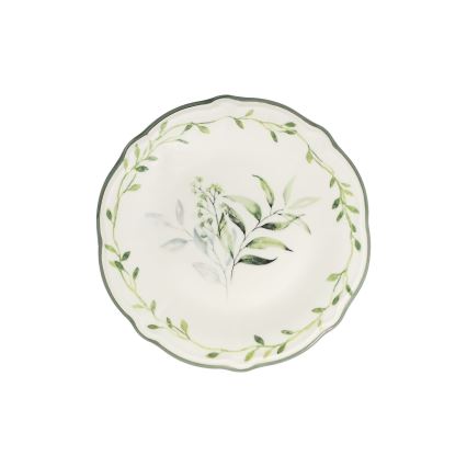 24 daļu galda trauku komplekts, balts/zaļš, porcelāns