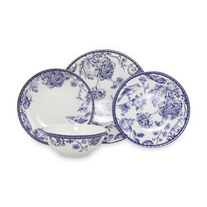 24 daļu galda trauku komplekts, balts/zils, porcelāns