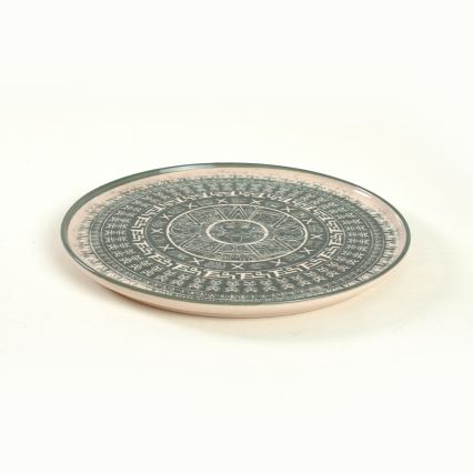 24 daļu galda trauku komplekts, bēšs/zaļš/akmensmāls