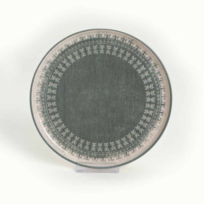 24 daļu galda trauku komplekts, bēšs/zaļš/akmensmāls