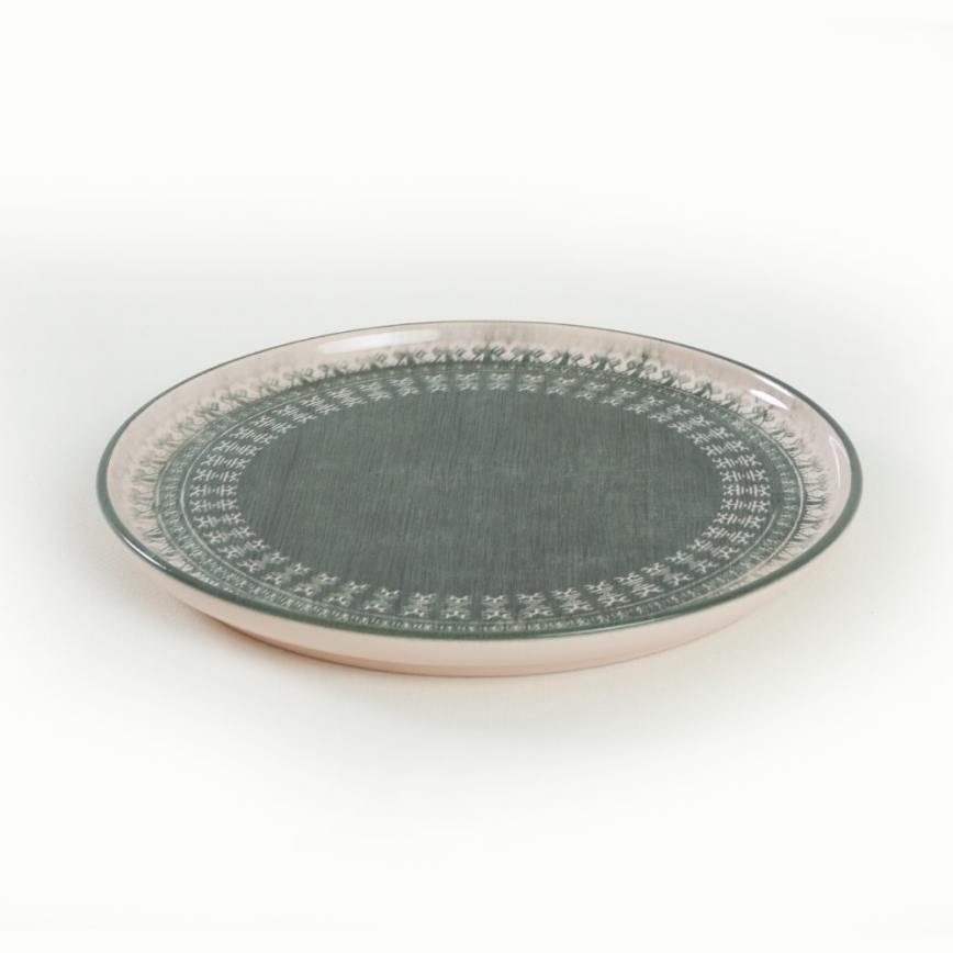 24 daļu galda trauku komplekts, bēšs/zaļš/akmensmāls