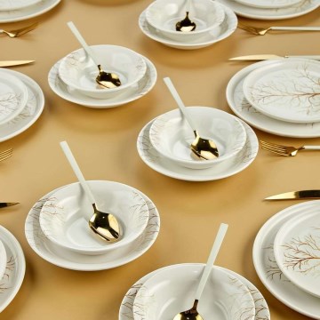 24 daļu keramikas galda trauku komplekts — balts/oranžs