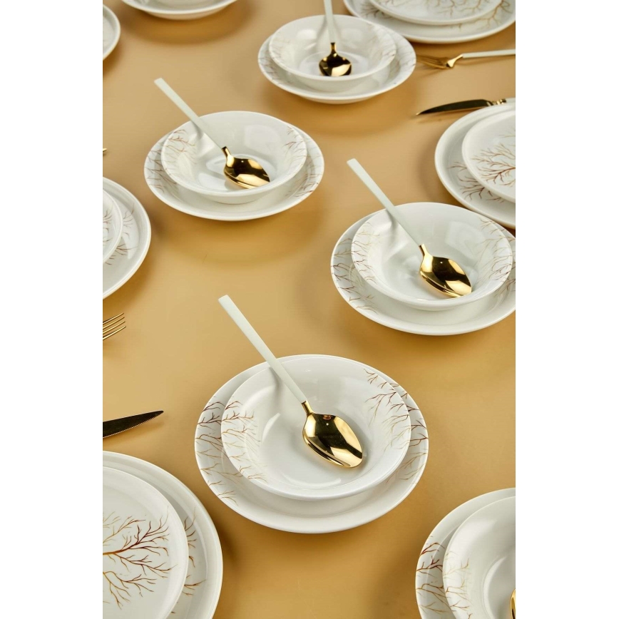 24 daļu keramikas galda trauku komplekts — balts/oranžs