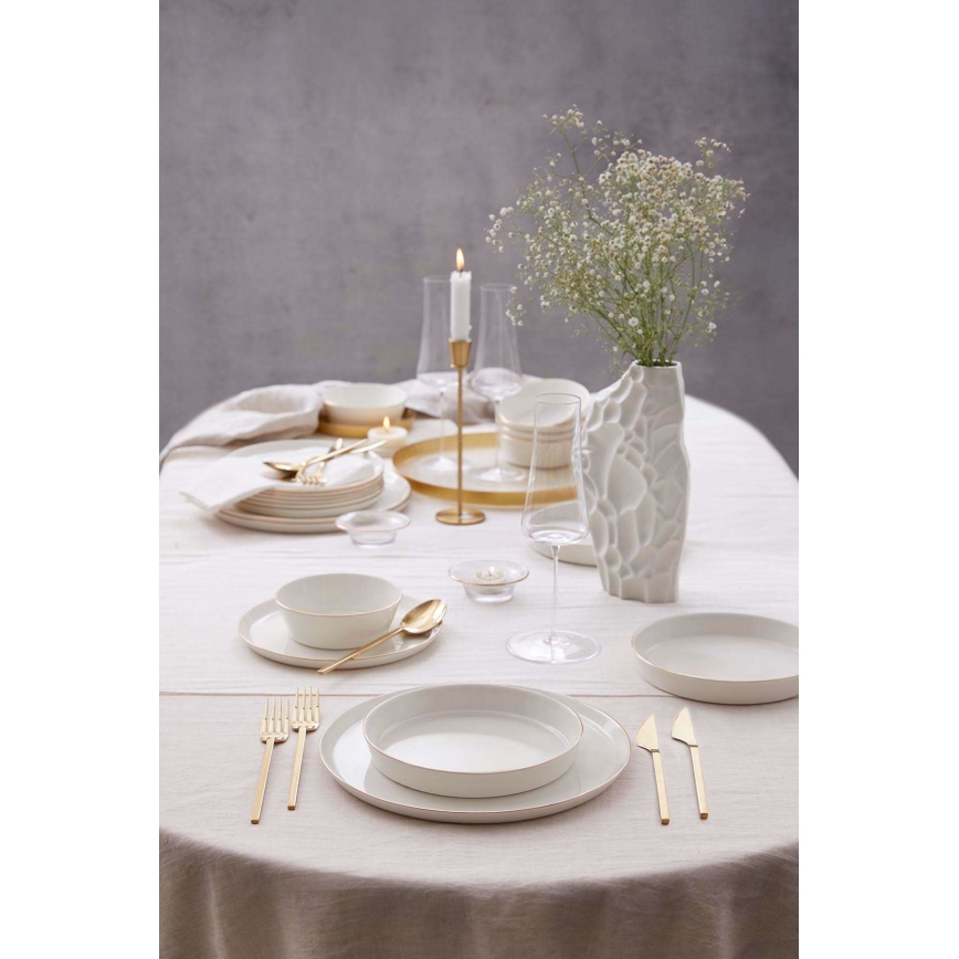 24 daļu porcelāna galda servīze, balta ar zelta apdari