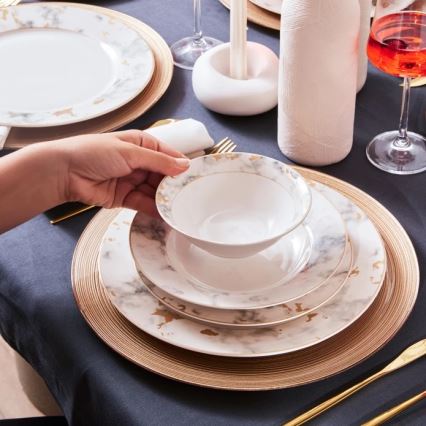 24 daļu porcelāna galda servīze, balta/pelēka