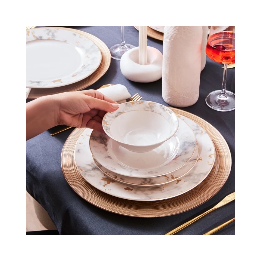 24 daļu porcelāna galda servīze, balta/pelēka