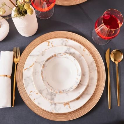 24 daļu porcelāna galda servīze, balta/pelēka