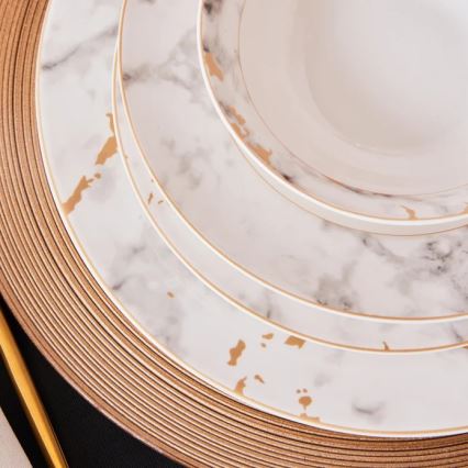 24 daļu porcelāna galda servīze, balta/pelēka