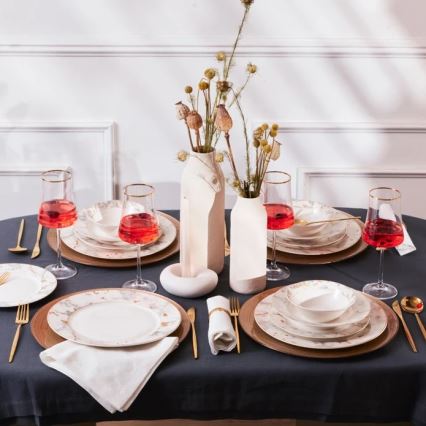 24 daļu porcelāna galda servīze, balta/pelēka