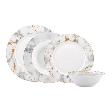 24 daļu porcelāna galda servīze, balta/pelēka