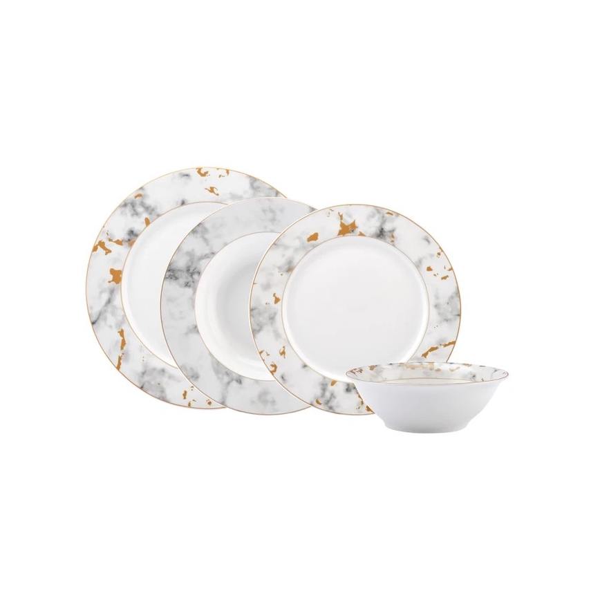 24 daļu porcelāna galda servīze, balta/pelēka