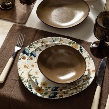 24 daļu porcelāna galda servīze, krāsaina/brūna