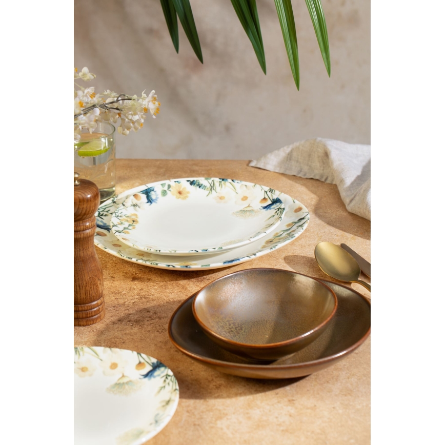 24 daļu porcelāna galda servīze, krāsaina/brūna