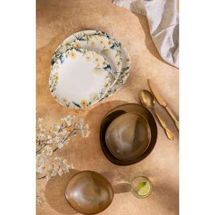 24 daļu porcelāna galda servīze, krāsaina/brūna