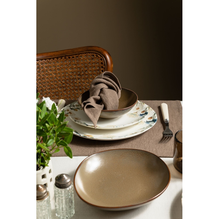 24 daļu porcelāna galda servīze, krāsaina/brūna