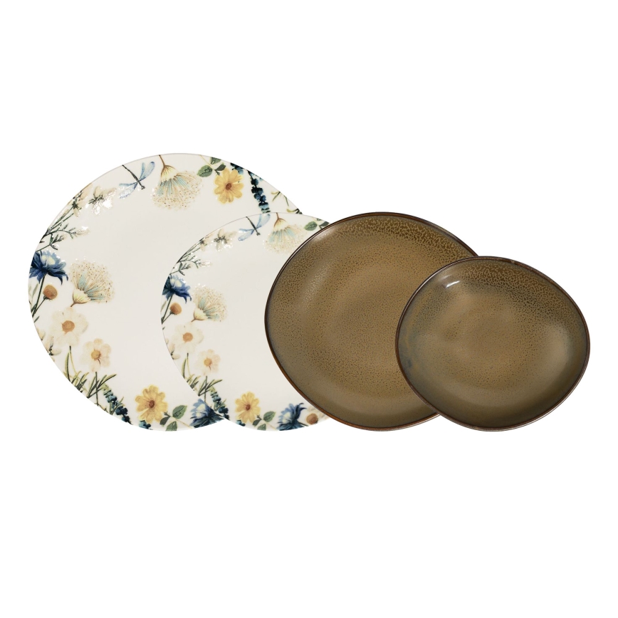 24 daļu porcelāna galda servīze, krāsaina/brūna