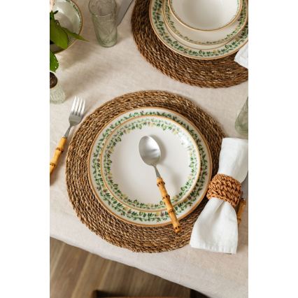 24 daļu porcelāna galda servīze, krēmkrāsaina, bēša vai zaļa
