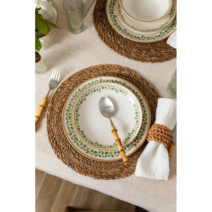 24 daļu porcelāna galda servīze, krēmkrāsaina, bēša vai zaļa