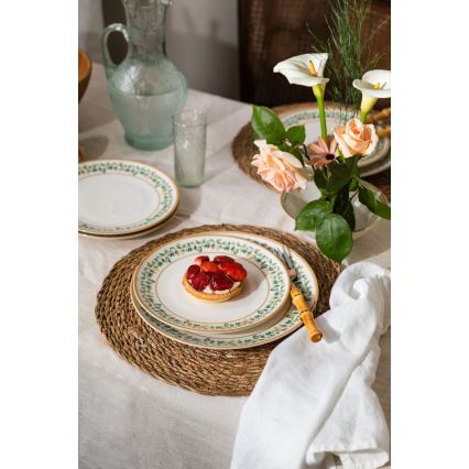 24 daļu porcelāna galda servīze, krēmkrāsaina, bēša vai zaļa