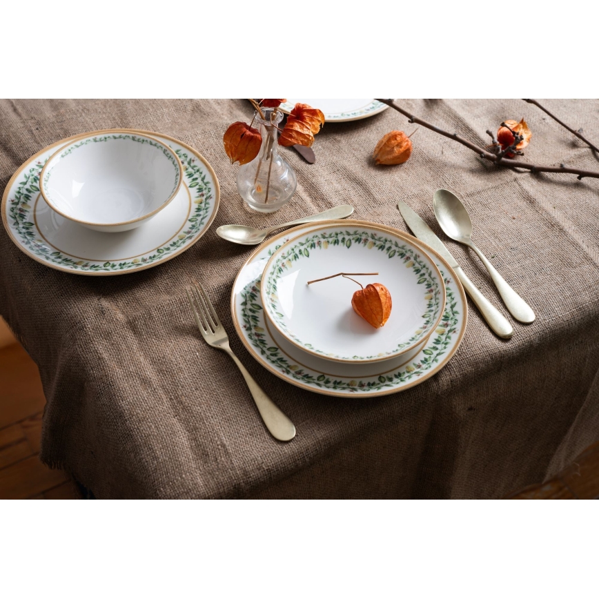 24 daļu porcelāna galda servīze, krēmkrāsaina, bēša vai zaļa