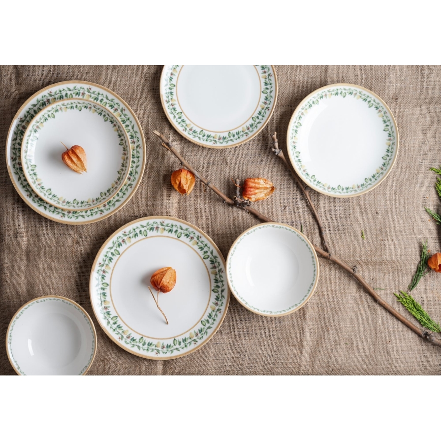 24 daļu porcelāna galda servīze, krēmkrāsaina, bēša vai zaļa